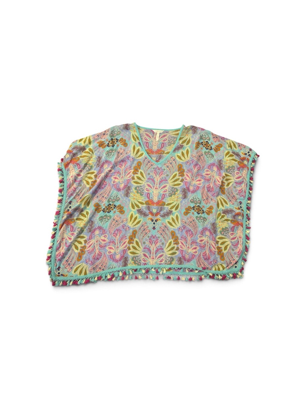 Matilda Jane Women’s Boho Floral Tassel Trim Caftan Swim Cover Top - Mint Multi